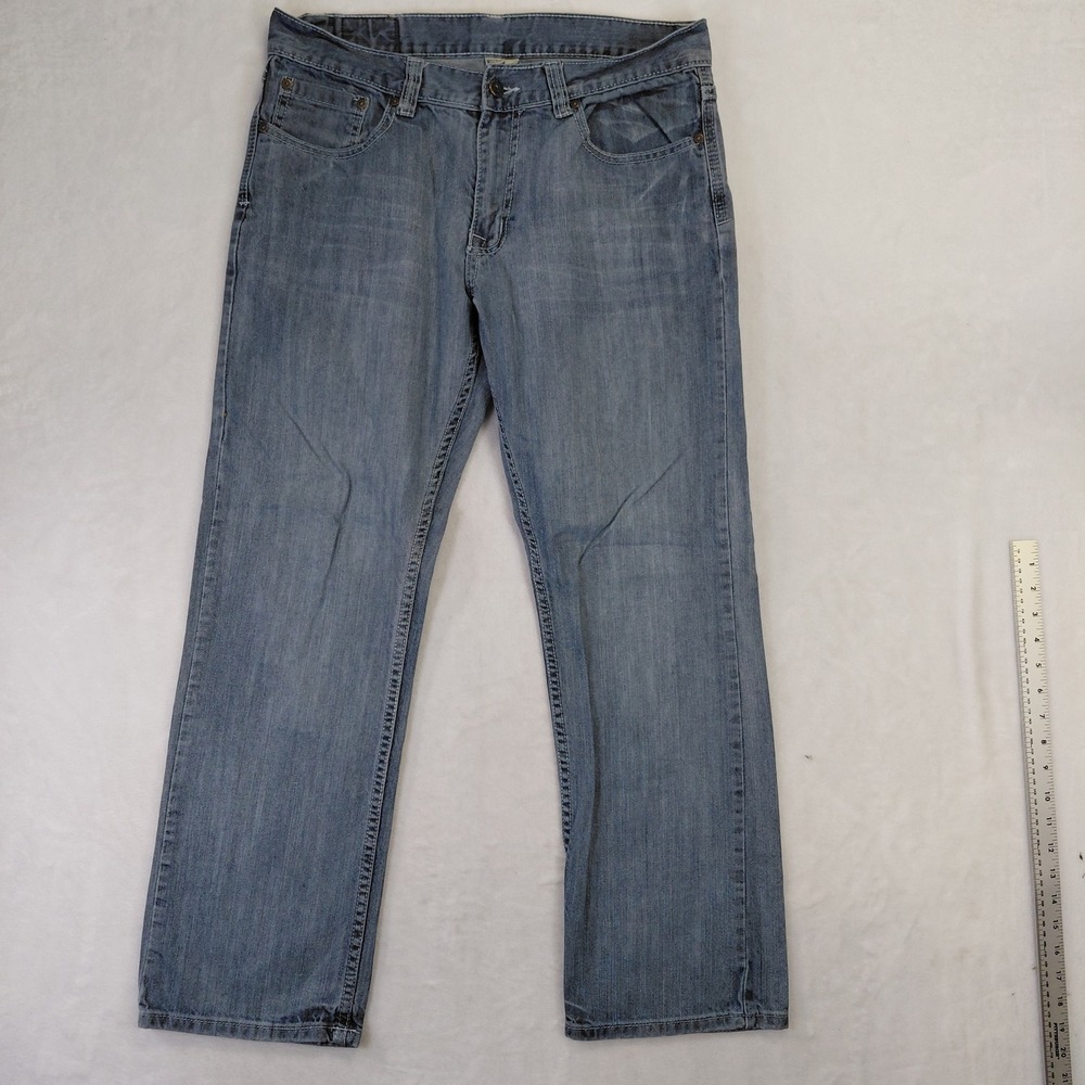 Flypaper Mens Straight Leg Denim Jeans Light Wash Blue W32 L30 Casual Pants